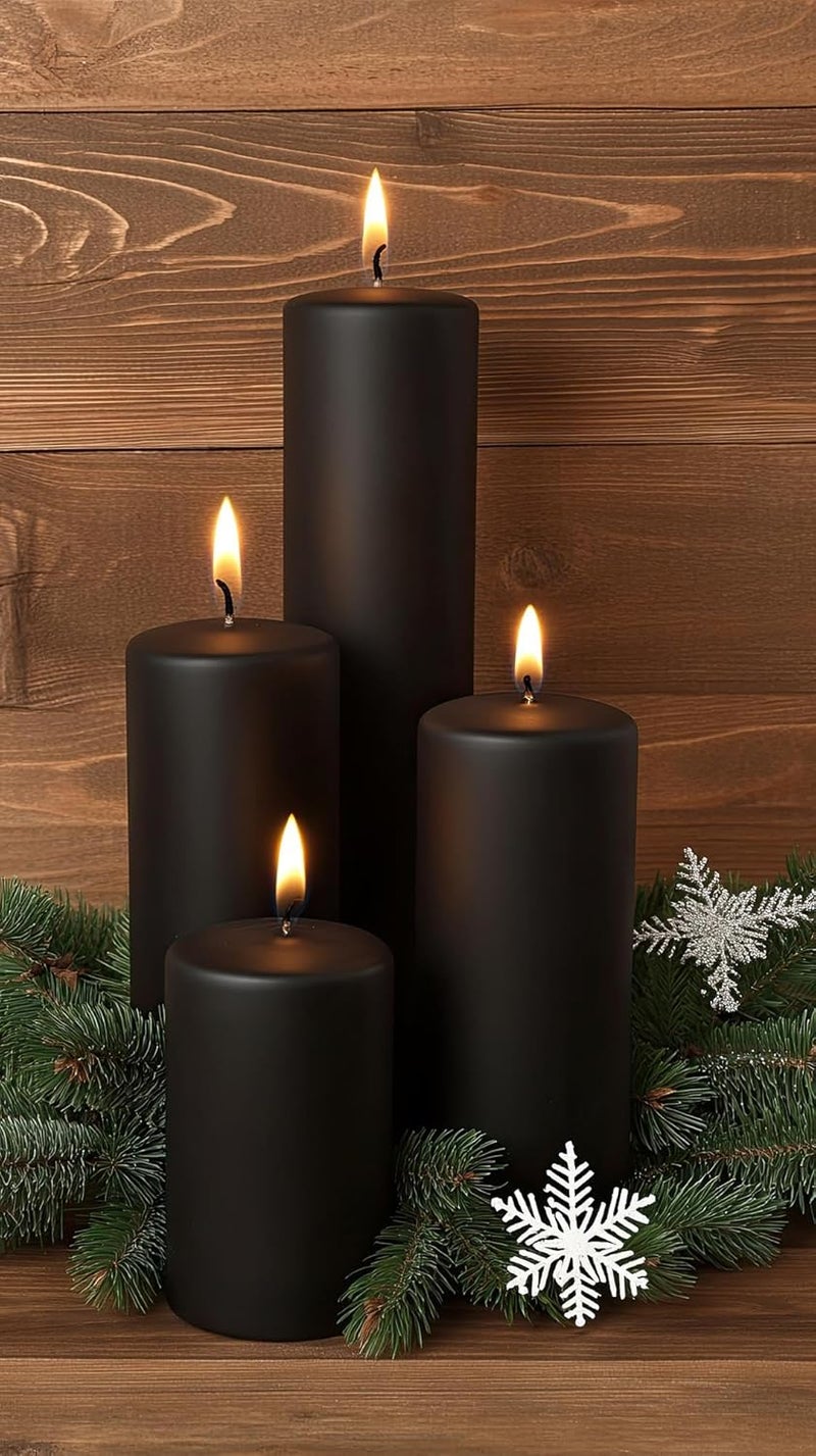Sihuida 4 Pack Black Pillar Candles, 2x4 Inch, Long-Lasting, Dripless and Smokeless Unscented Candles, Ideal for Halloween Home Décor Religious Meditation Ritual - Image 5